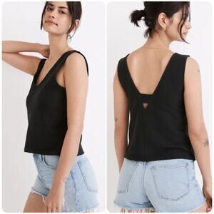 Madewell Cotton XS Black Peekaboo-Back Crop Top